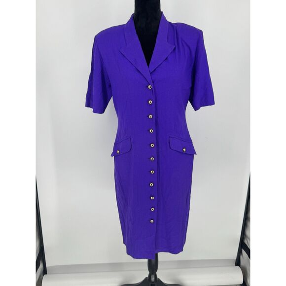 Argenti Boutique Dresses & Skirts - Vintage 80s Argenti Boutique Womens Size 10 Purple 100% Silk Dress Shoulder Pads